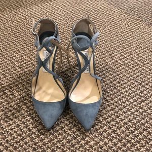 JIMMY CHOO blue suede lancer heels